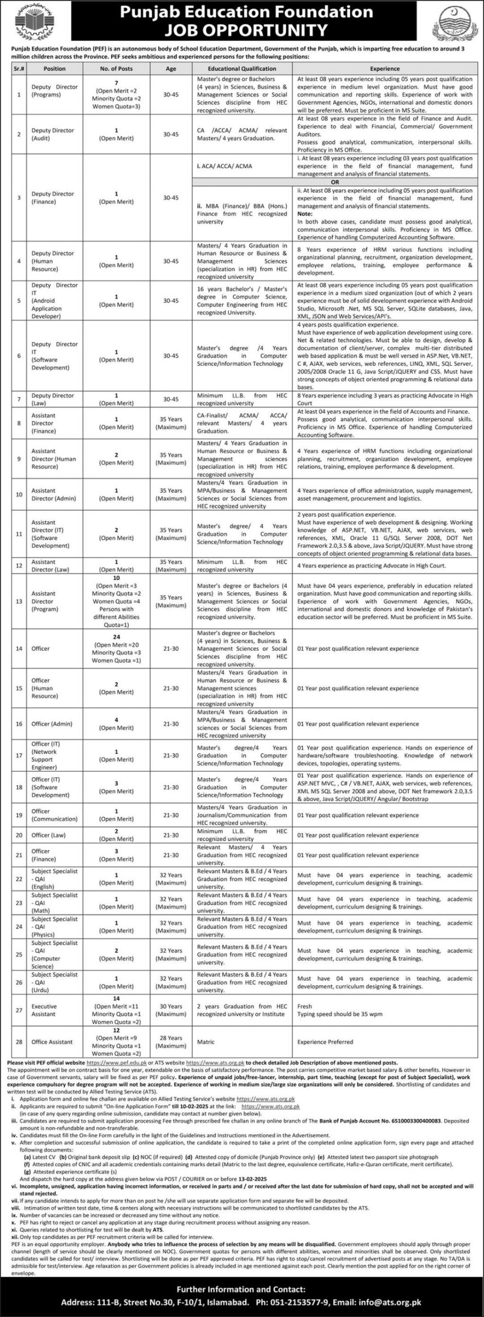 Punjab Education Foundation Jobs 2025 Apply Online Now!