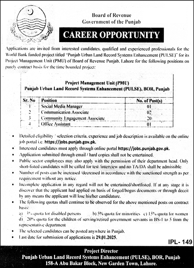 Board of Revenue Punjab Jobs 2024 Apply Online for Multiple Vacancies