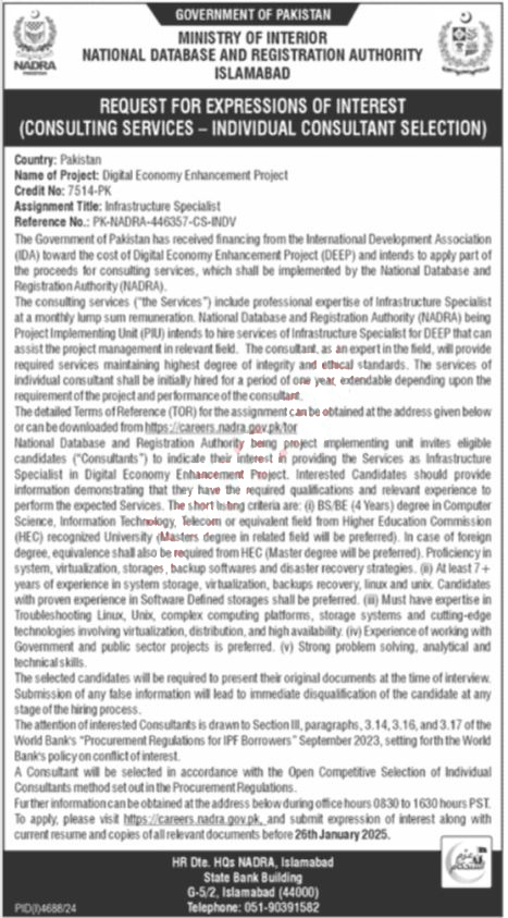 National Database & Registration Authority (NADRA) Consultant Jobs 2025 Apply Online