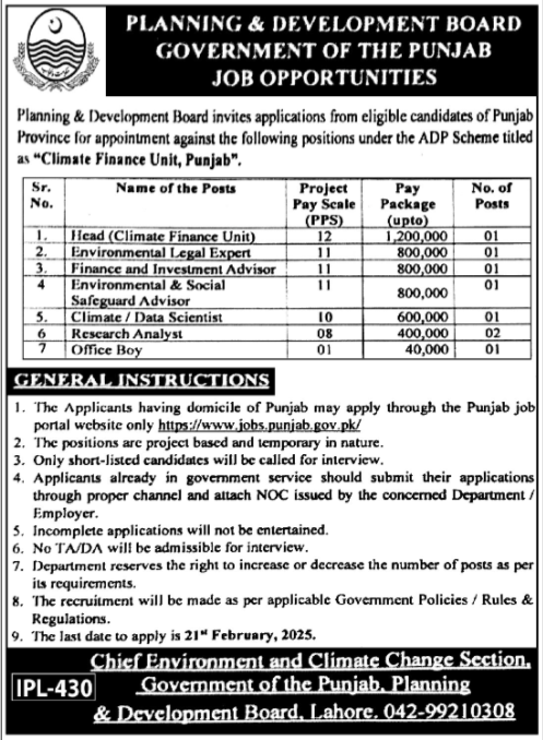 Planning & Development Board Jobs 2025 Apply Online Through jobs.punjab.gov.pk