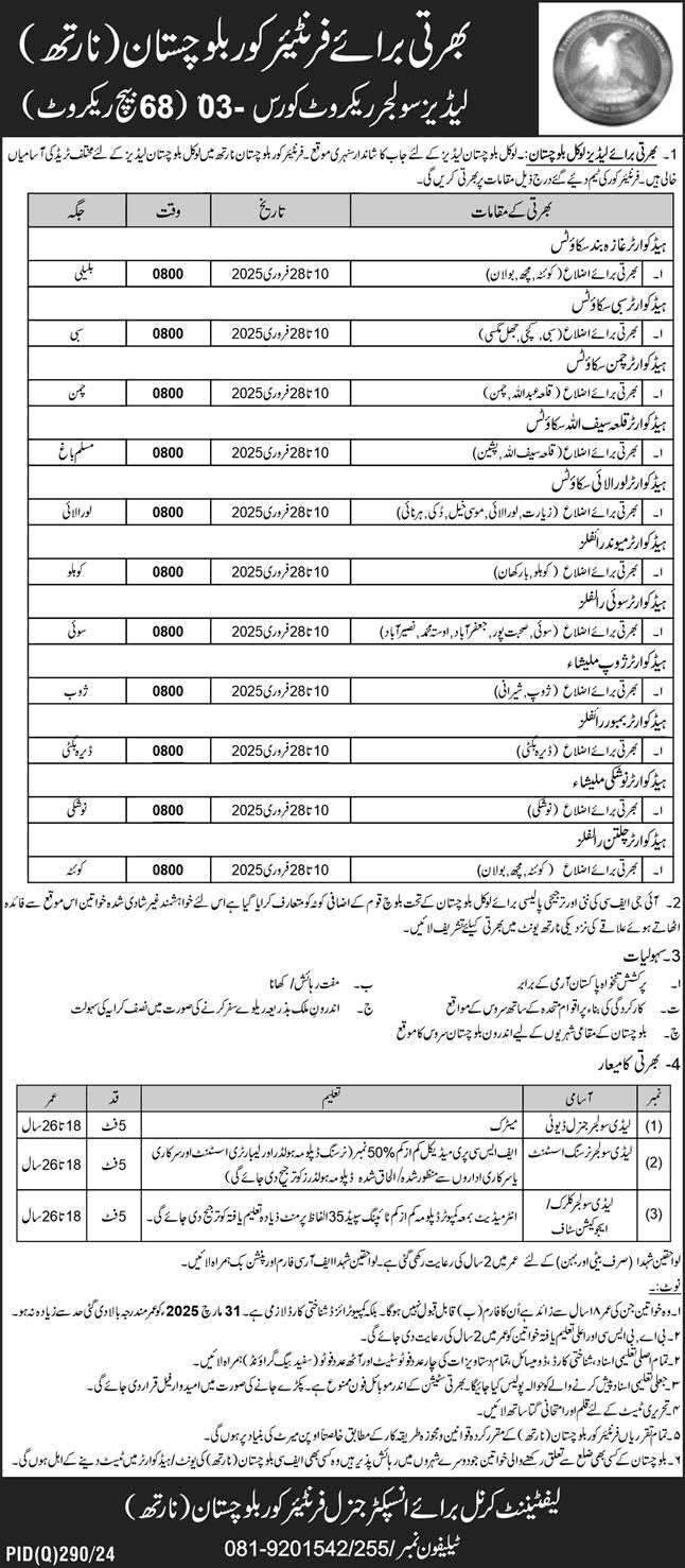 Frontier Corps FC Balochistan New Jobs 2025 Advertisement Apply Online 