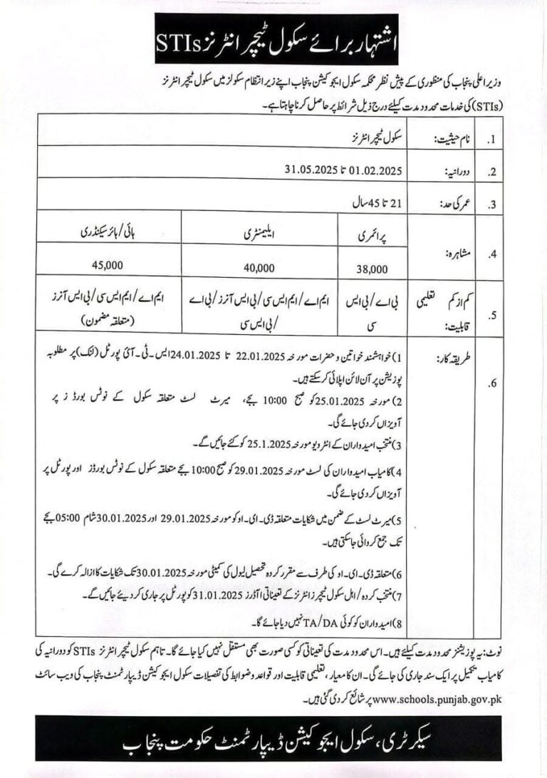 Schools Teaching Interns (STI) Jobs 2025 Online Application Form