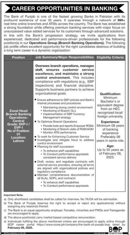 The Bank of Punjab BOP Jobs 2025 Apply Now 