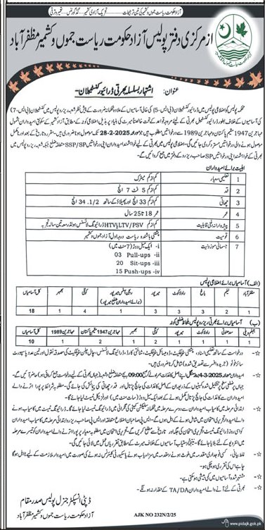 AJK Police Jobs 2025 – Driver Constable & Constable