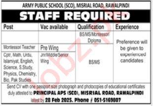 Army Public School APS Rawalpindi Jobs 2025 – Apply Now