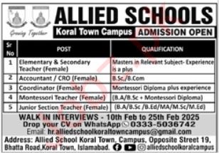 Allied Schools Islamabad Jobs 2025 – Apply Now