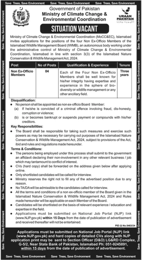 Ministry of Climate Change Islamabad Jobs 2025 – Apply Online